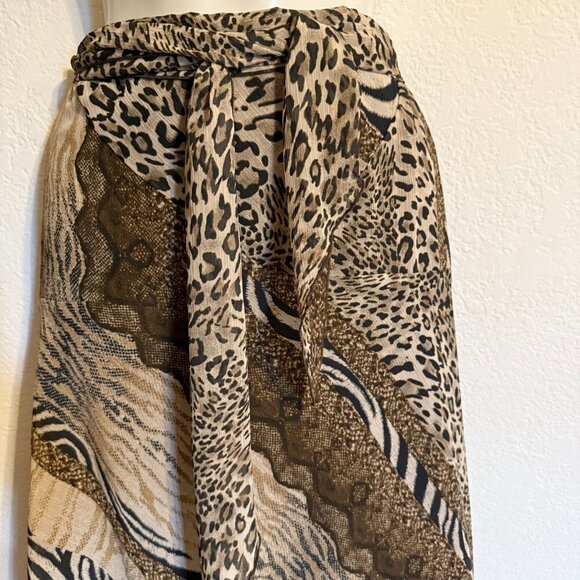Versailles Animal Print Asymmetrical Midi Skirt Sash Tie SZ XL Flowy Glam Rock - Picture 2 of 6